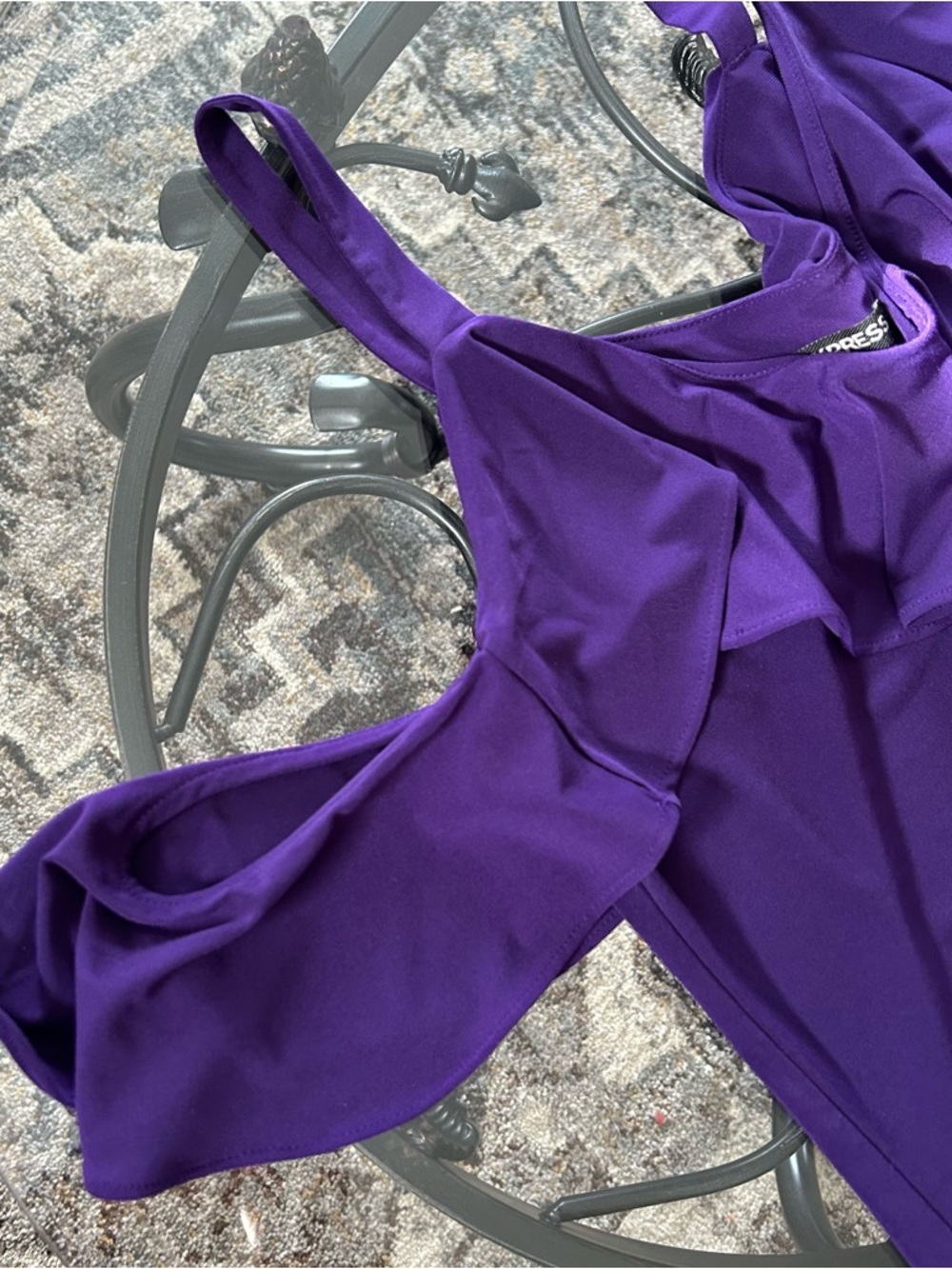 Express Purple Ruffle Cold Shoulder Top - Picture 4 of 5